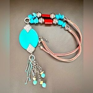 Blue Medallion Multi Strand Beaded Southwestern Style Statement Necklace 5383
B